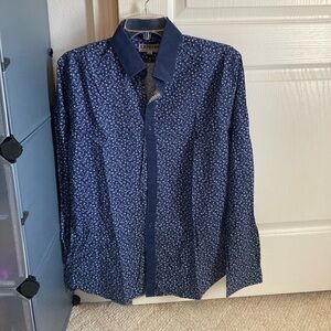 Express Men's Blue Patterned Shirt